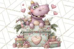 Valentine Dinosaur Clipart PNG, Cute Valentine Dinosaurs Product Image 2
