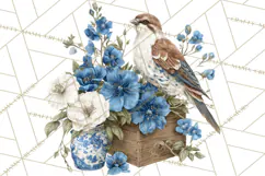 French Vintage Spring Clipart PNG, Pastel Bunny & Floral Art Product Image 4