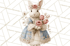 French Vintage Spring Clipart PNG, Pastel Bunny &amp; Floral Art Product Image 2