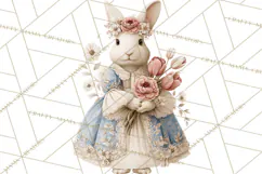 French Vintage Spring Clipart PNG, Pastel Bunny & Floral Art Product Image 2