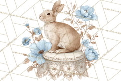 French Vintage Spring Clipart PNG, Pastel Bunny &amp; Floral Art Product Image 3