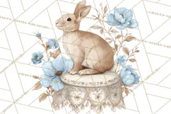French Vintage Spring Clipart PNG, Pastel Bunny & Floral Art Product Image 3
