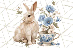 French Vintage Spring Clipart PNG, Pastel Bunny & Floral Art Product Image 5