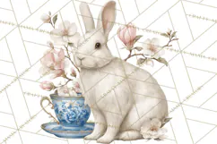 French Vintage Spring Clipart PNG, Pastel Bunny & Floral Art Product Image 3
