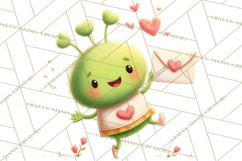 Green Alien Valentine Clipart PNG, Cute Alien Valentines Product Image 3