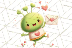 Green Alien Valentine Clipart PNG, Cute Alien Valentines Product Image 3