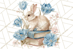 French Vintage Spring Clipart PNG, Pastel Bunny &amp; Floral Art Product Image 5