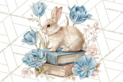 French Vintage Spring Clipart PNG, Pastel Bunny & Floral Art Product Image 5
