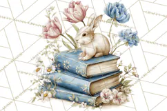 French Vintage Spring Clipart PNG, Pastel Bunny & Floral Art Product Image 2