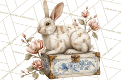 French Vintage Spring Clipart PNG, Pastel Bunny &amp; Floral Art Product Image 5
