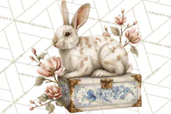 French Vintage Spring Clipart PNG, Pastel Bunny & Floral Art Product Image 5