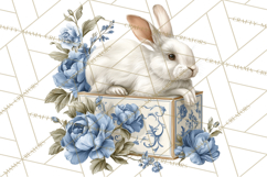 French Vintage Spring Clipart PNG, Pastel Bunny &amp; Floral Art Product Image 2