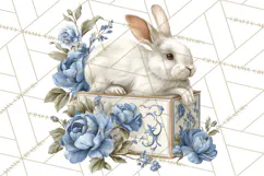 French Vintage Spring Clipart PNG, Pastel Bunny & Floral Art Product Image 2