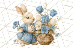 French Vintage Spring Clipart PNG, Pastel Bunny & Floral Art Product Image 4