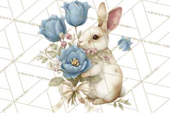 French Vintage Spring Clipart PNG, Pastel Bunny & Floral Art Product Image 2