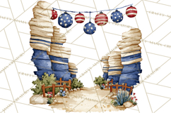 Patriotic Western Clipart, Whimsical Red White Blue Desert Product Image 4