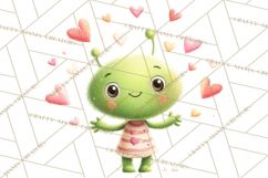 Green Alien Valentine Clipart PNG, Cute Alien Valentines Product Image 4