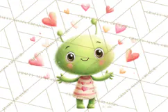 Green Alien Valentine Clipart PNG, Cute Alien Valentines Product Image 4