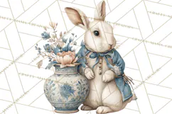 French Vintage Spring Clipart PNG, Pastel Bunny & Floral Art Product Image 3