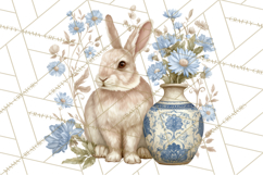 French Vintage Spring Clipart PNG, Pastel Bunny &amp; Floral Art Product Image 4