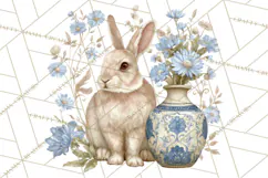 French Vintage Spring Clipart PNG, Pastel Bunny & Floral Art Product Image 4