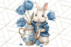 French Vintage Spring Clipart PNG, Pastel Bunny & Floral Art Product Image 5