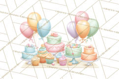 Pastel Birthday Clipart, Soft Party Decorations PNG, Festive Product Image 2