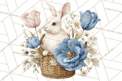 French Vintage Spring Clipart PNG, Pastel Bunny & Floral Art Product Image 2