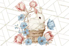 French Vintage Spring Clipart PNG, Pastel Bunny & Floral Art Product Image 3
