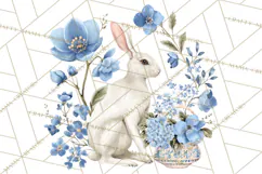 French Vintage Spring Clipart PNG, Pastel Bunny & Floral Art Product Image 3