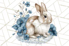 French Vintage Spring Clipart PNG, Pastel Bunny & Floral Art Product Image 4
