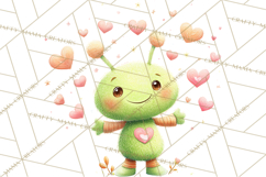 Green Alien Valentine Clipart PNG, Cute Alien Valentines Product Image 5