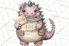 Valentine Dinosaur Clipart PNG, Cute Valentine Dinosaurs Product Image 5