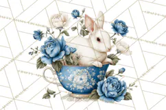 French Vintage Spring Clipart PNG, Pastel Bunny & Floral Art Product Image 5