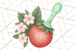 Strawberry Stationery Clipart, Pastel Office Supplies Png Product Image 5