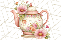 Tea Time Notes Clipart, Cozy Teapot and Cup Clip Art PNG Product Image 4