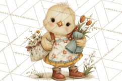 Vintage Spring Chicks Clipart, Cute Baby Chick Gardening Product Image 2