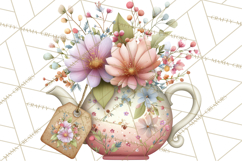 Tea Time Notes Clipart, Cozy Teapot and Cup Clip Art PNG Product Image 2