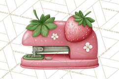 Strawberry Stationery Clipart, Pastel Office Supplies Png Product Image 2