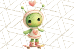 Green Alien Valentine Clipart PNG, Cute Alien Valentines Product Image 3