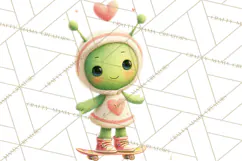 Green Alien Valentine Clipart PNG, Cute Alien Valentines Product Image 3