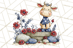 Patriotic Western Clipart, Whimsical Red White Blue Desert Product Image 3