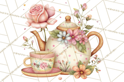Tea Time Notes Clipart, Cozy Teapot and Cup Clip Art PNG Product Image 2