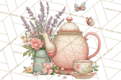 Tea Time Notes Clipart, Cozy Teapot and Cup Clip Art PNG Product Image 3