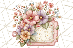 Tea Time Notes Clipart, Cozy Teapot and Cup Clip Art PNG Product Image 2