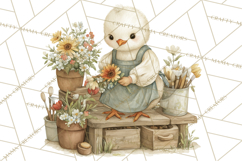 Vintage Spring Chicks Clipart, Cute Baby Chick Gardening Product Image 4