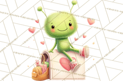 Green Alien Valentine Clipart PNG, Cute Alien Valentines Product Image 4
