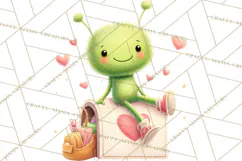 Green Alien Valentine Clipart PNG, Cute Alien Valentines Product Image 4