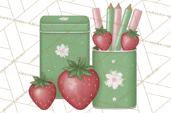 Strawberry Stationery Clipart, Pastel Office Supplies Png Product Image 3