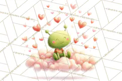 Green Alien Valentine Clipart PNG, Cute Alien Valentines Product Image 5